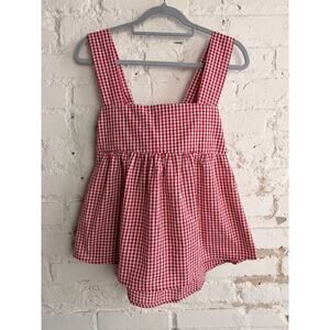 Red Gingham Babydoll Tank Top Bow Back Crop Cottagecore Summer Womens M